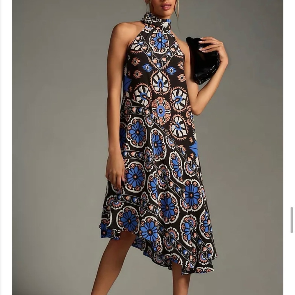 Anthropologie Silk Halter Midi Dress |‎ Size XXS | Boho Elegant - Picture 3 of 10